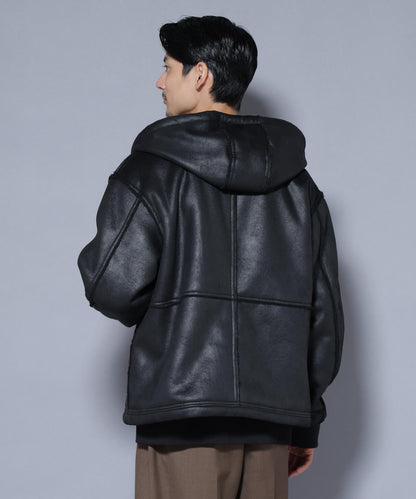 クラックフェイクムートンフードブルゾン