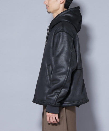 クラックフェイクムートンフードブルゾン