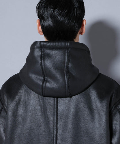 クラックフェイクムートンフードブルゾン