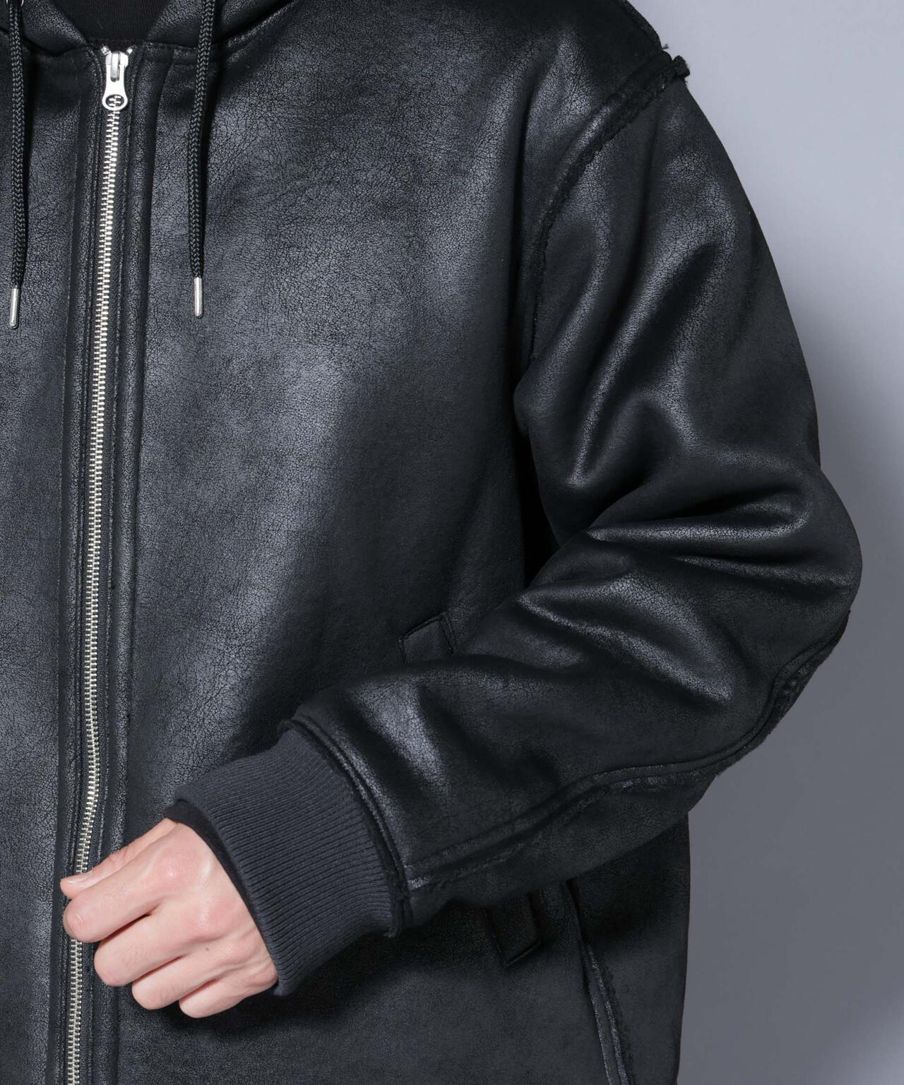 クラックフェイクムートンフードブルゾン