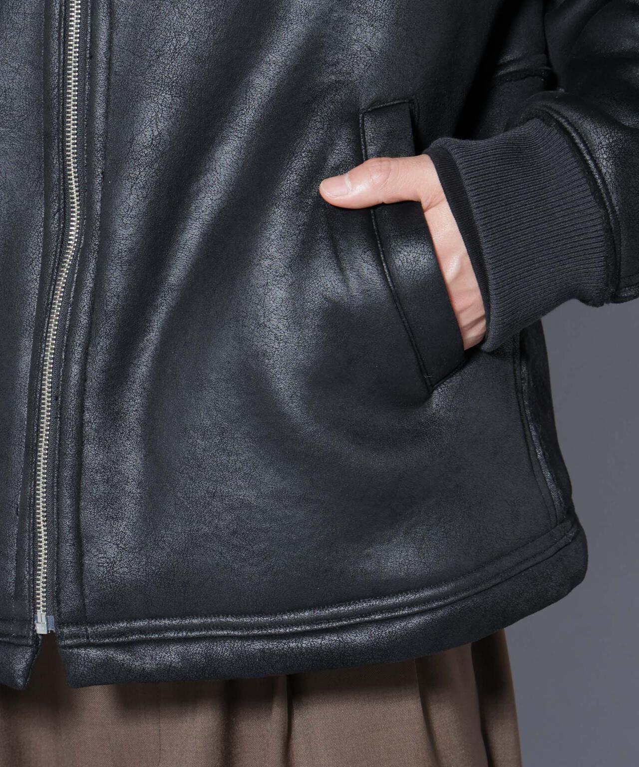 クラックフェイクムートンフードブルゾン