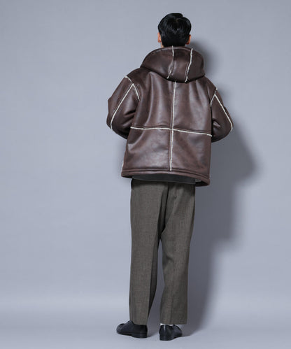 クラックフェイクムートンフードブルゾン