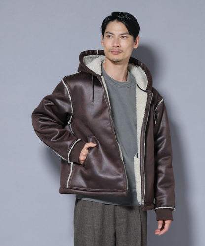 クラックフェイクムートンフードブルゾン